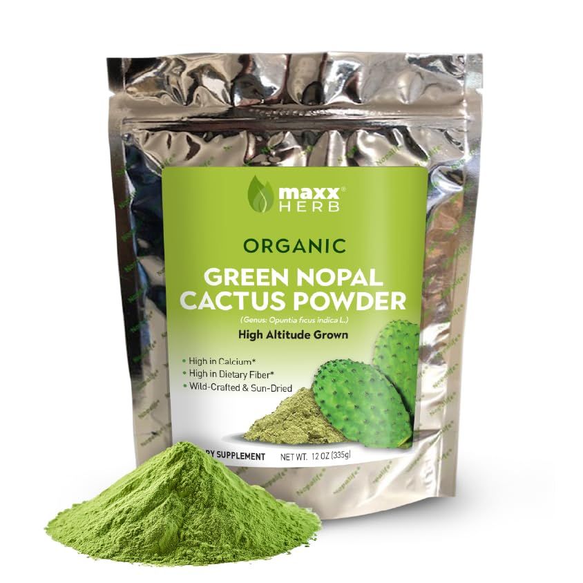 Maxx Herb Organic Nopal Cactus Powder, for Healthy Digestion &amp; Immune Support, High in Dietary Fiber, Calcium &amp; Vitamin C, Vegan, Non-GMO and Gluten Free - 12 Oz Bag