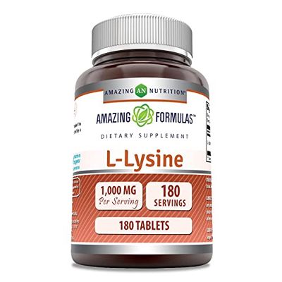 Amazing Formulas L-Lysine 1000mg Amino Acid Vitamin Supplement 180 Tablets | Non-GMO | Gluten Free | Made in USA