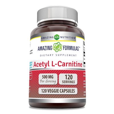 Amazing Formulas Acetyl L-Carnitine Hcl Supplement | 500 Mg Per Serving | 120 Veggie Capsules Supplement | Non-GMO | Gluten Free | Made in USA