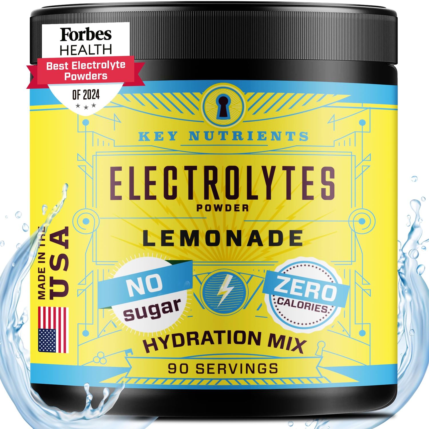 KEY NUTRIENTS Multivitamin Electrolytes Powder No Sugar - Refreshing Lemonade Electrolyte Powder - Sodium &amp; Energy Supplement - Hydration Powder - No Calories - 90 Servings - Made in USA