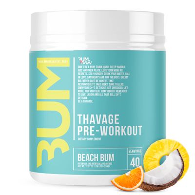 RAW Preworkout Powder, Thavage (Beach Bum) - Chris Bumstead Sports Nutrition Supplement for Men &amp; Women - Cbum Pre Workout for Working Out, Hydration, Mental Focus &amp; Energy - 40 Servings