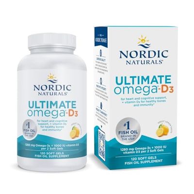 Nordic Naturals Ultimate Omega-D3, Lemon Flavor - 120 Soft Gels - 1280 mg Omega-3 + 1000 IU Vitamin D3 - Omega-3 Fish Oil - EPA &amp; DHA - Promotes Brain, Heart, Joint, &amp; Immune Health - 60 Servings