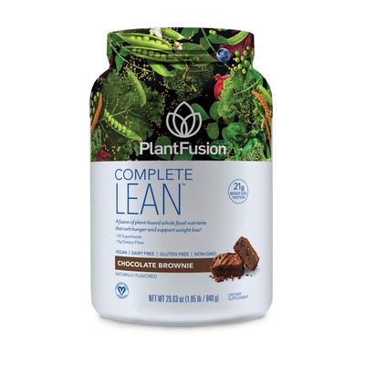 PlantFusion Complete Lean Plant Based Protein Powder - Prebiotic Fiber, Superfoods &amp; Digestive Enzymes - Vegan, Gluten Free, Soy Free, Non-GMO - Chocolate Brownie 1.85 lb