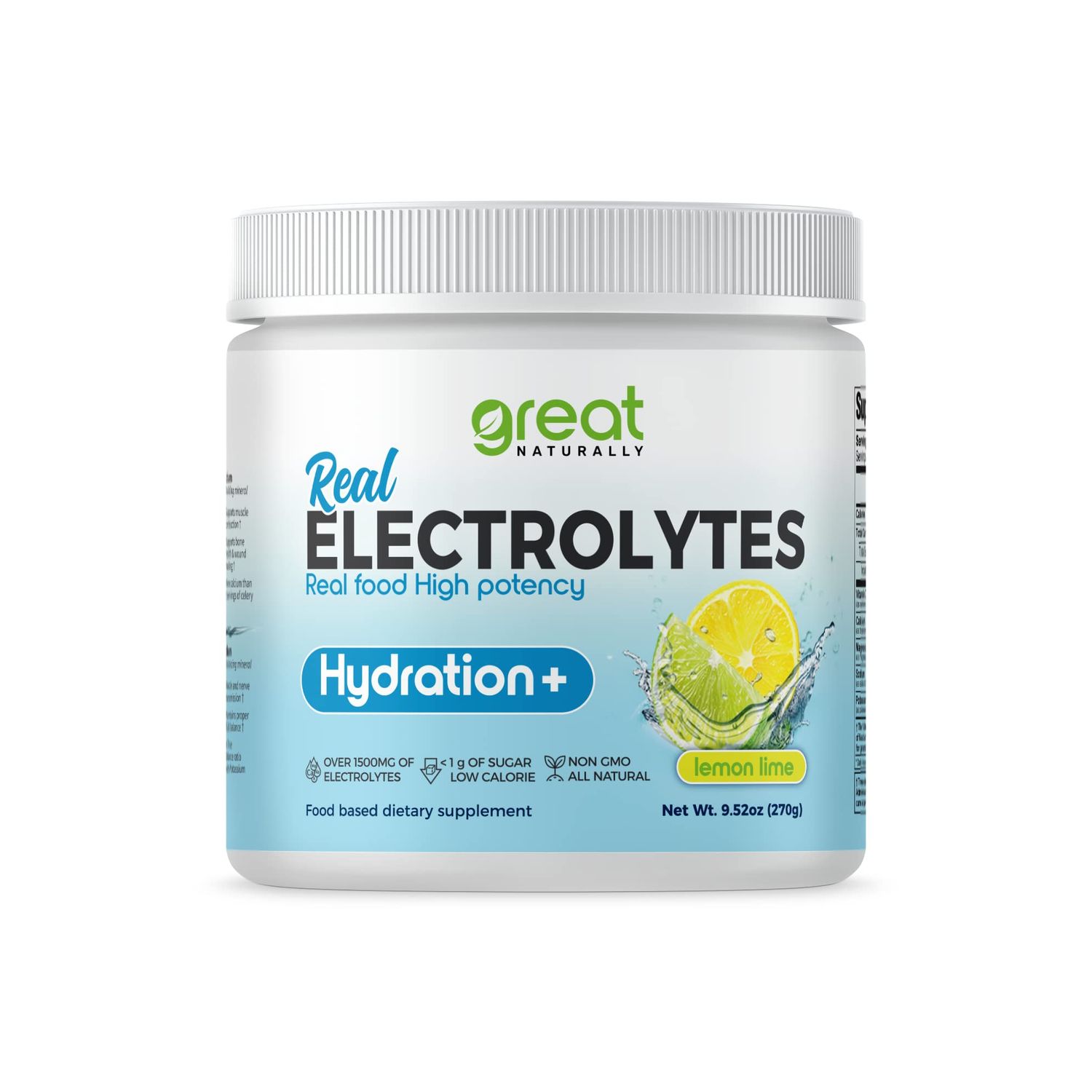 Electrolytes Powder Hydration | Real Food High Potency | Lemon Lime 30 Servings | High Potency Electrolyte Powder | Hydration Drink Mix | Electrolyte Supplement with Potassium Magnesium Calcium