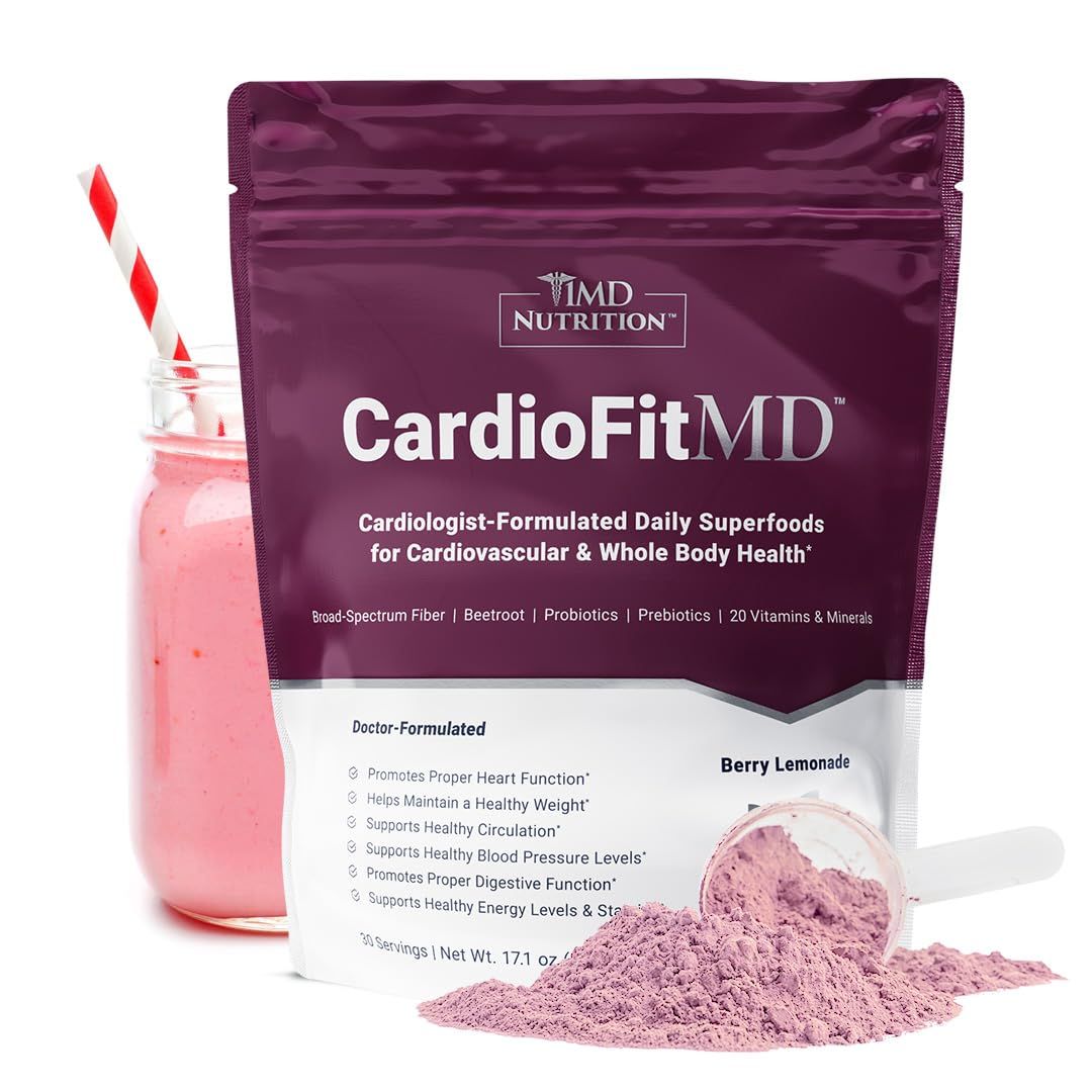 1MD Nutrition CardioFitMD - Vegan Beets Superfood Keto-Friendly Heart Health Powder - Nitric Oxide Supplement - Beet Root Powder for Healthy Blood Pressure &amp; Circulation - High Fiber Drink - 30 Days