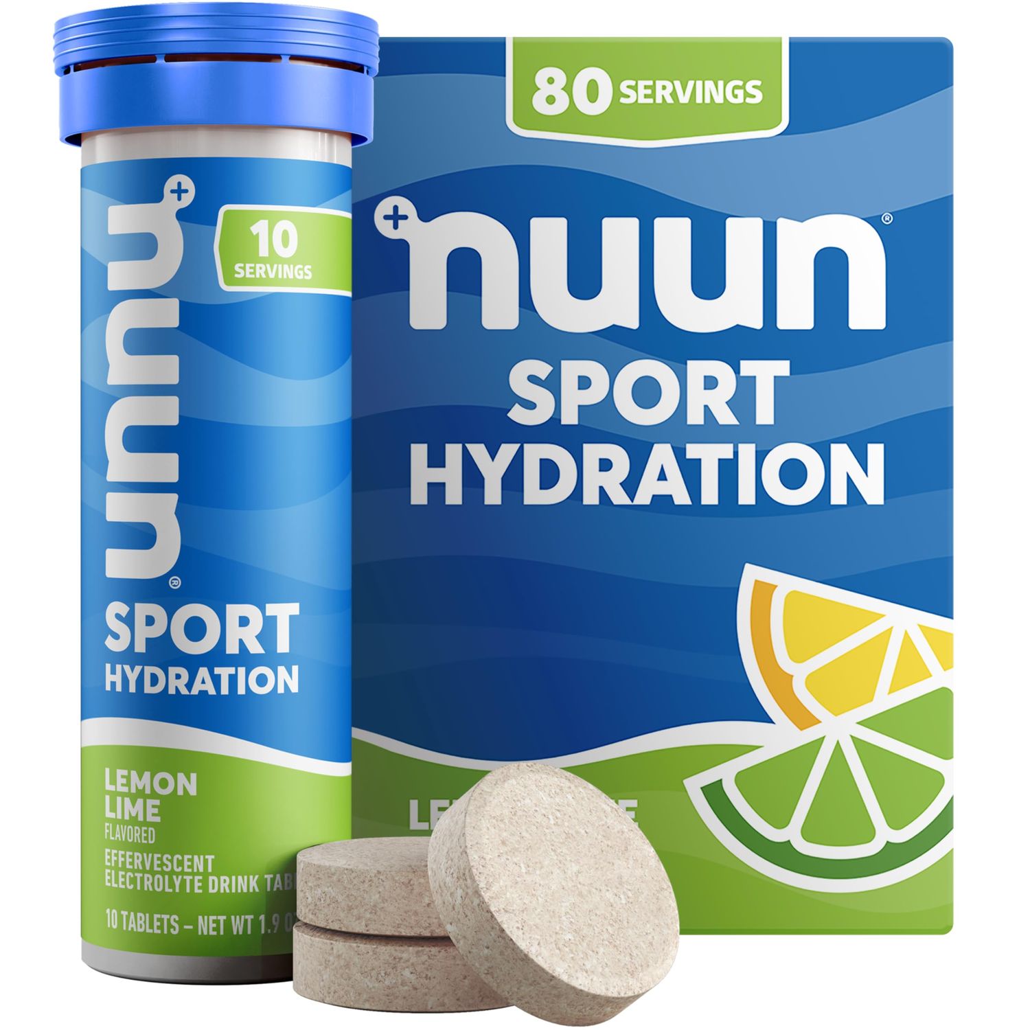 Nuun Sport Electrolyte Tablets - Dissolvable in Water, Lemon Lime, 5 Essential Electrolytes for Hydration, 1g Sugar Drink Mix, Vegan, Non-GMO, 8 Pack (80 Total Servings)