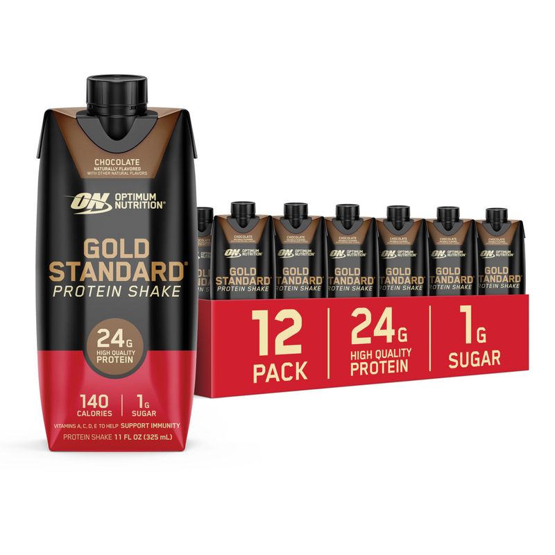 Optimum Nutrition Gold Standard Protein Shake, 24g Protein, Ready to Drink Protein Shake, Gluten Free, Vitamin C for Immune Support, Chocolate, 11 Fl Oz, 12 Count (Pack of 1) (Packaging May Vary)