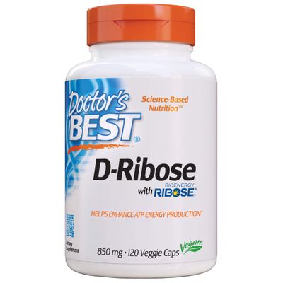 Doctor&#39;s Best D-Ribose with Bioenergy Ribose, Vegan, Energy Enhancement, 120 Veggie Caps, White