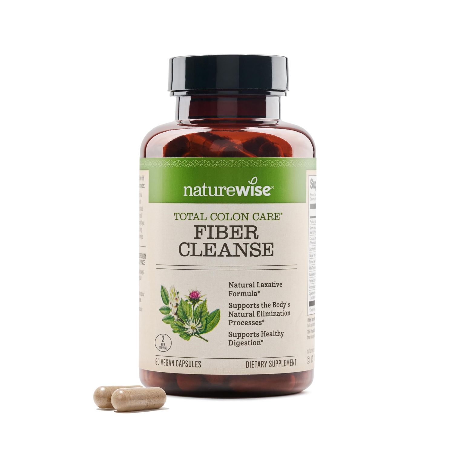 NatureWise Total Colon Care Fiber Cleanse with Herbal Laxatives, Prebiotics, &amp; Digestive Enzymes for Healthy Elimination, Safe Digestion &amp; Weight, Detox, &amp; Gut Health [1 Month Supply - 60 Count]