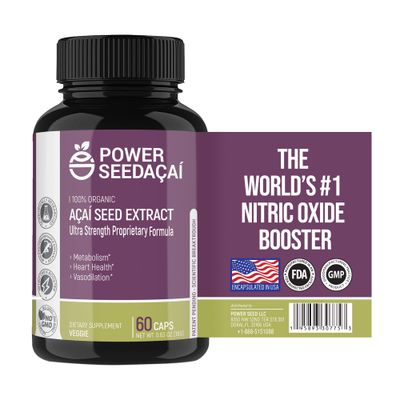 POWER SEEDAA New Patented Nitric Oxide Supplement -Increase Blood Flow &amp; Circulation- Organic Acai Seed Extract -100% Vasodilation, Support Circulation- 50 X Antioxidants- 60 Capsules