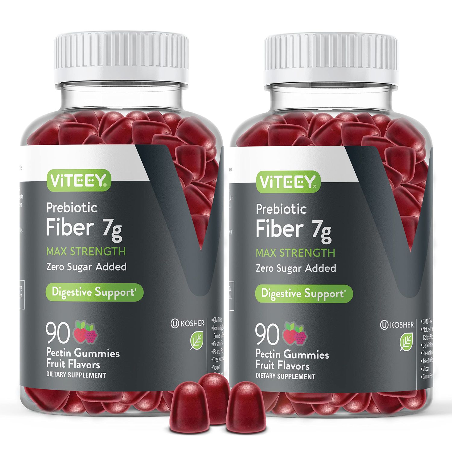 Prebiotic Fiber Gummies for Adults, 7g - Zero Sugar Added - Fiber Supplement Gummies for Digestive Health Regularity &amp; Natural Weight Support - Vegan, Gelatin Free - Chewable Fruit Flavored Gummy