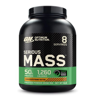 Optimum Nutrition Serious Mass, Weight Gainer Protein Powder, Mass Gainer, Vitamin C and Zinc for Immune Support, Creatine, Chocolate Peanut Butter, 6 Pound (Packaging May Vary)