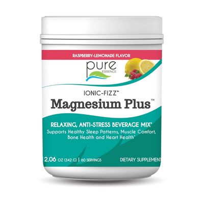 Pure Essence Labs Ionic Fizz Magnesium Plus, Anti-Stress Supplement Drink Powder, Gluten Free and Non-GMO Magnesium Powder, Raspberry Lemonade Flavor, 12.06 oz