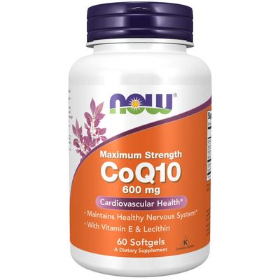NOW Foods Supplements, CoQ10 600 mg, Maximum Strength with Vitamin E &amp; Lecithin, 60 Softgels