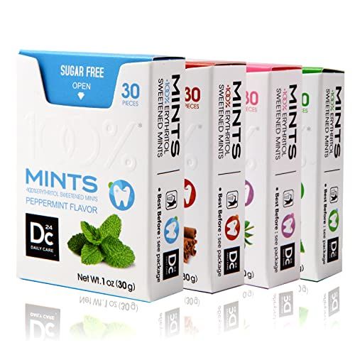 DC24 DAILY CARE 0-Calorie Breath Mints,100% Erythritol, Sugar Free for Dry Mouth, Gluten Free, Assorted Flavor, 30 Count, Pack of 4