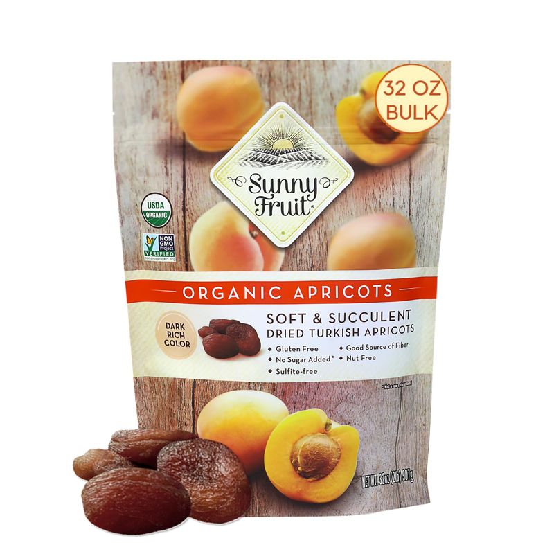 Sunny Fruit Soft Organic Turkish Dried Apricots, 2 Pound Bulk Bag | Healthy, Sweet Snack | ORGANIC, NON-GMO, VEGAN, HALAL, KOSHER, NO PRESERVATIVES, NO SUGAR ADDED