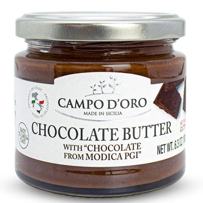 Premium Chocolate Spread, DOP Certified Modica Chocolate, Creamy, Buttery, No Palm Oil, from Sicily, Italy, 6.35oz, Campo D&#39;Oro
