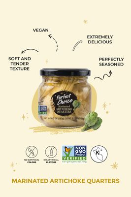 Perfect Choice Artichoke Quarters Marinated - Delicious artichoke for Salads, Pizzas &amp; More - 6.5 oz (Pack of 3)