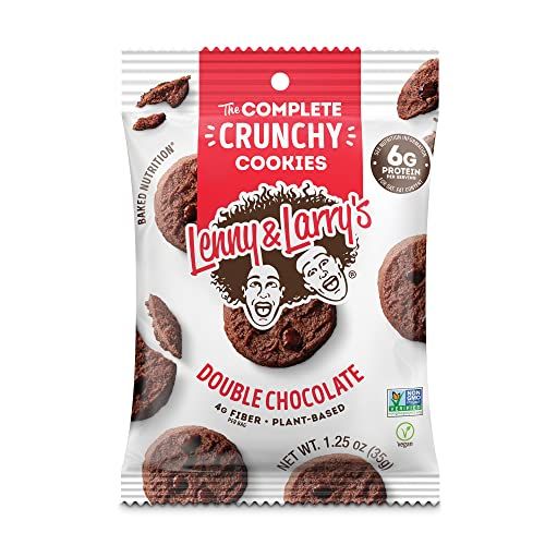 Lenny &amp; Larry&#39;s The Complete Crunchy Cookie, Double Chocolate, 6g Plant Protein, Vegan, Non-GMO, 1.25 Ounce Pouch (Pack of 12)