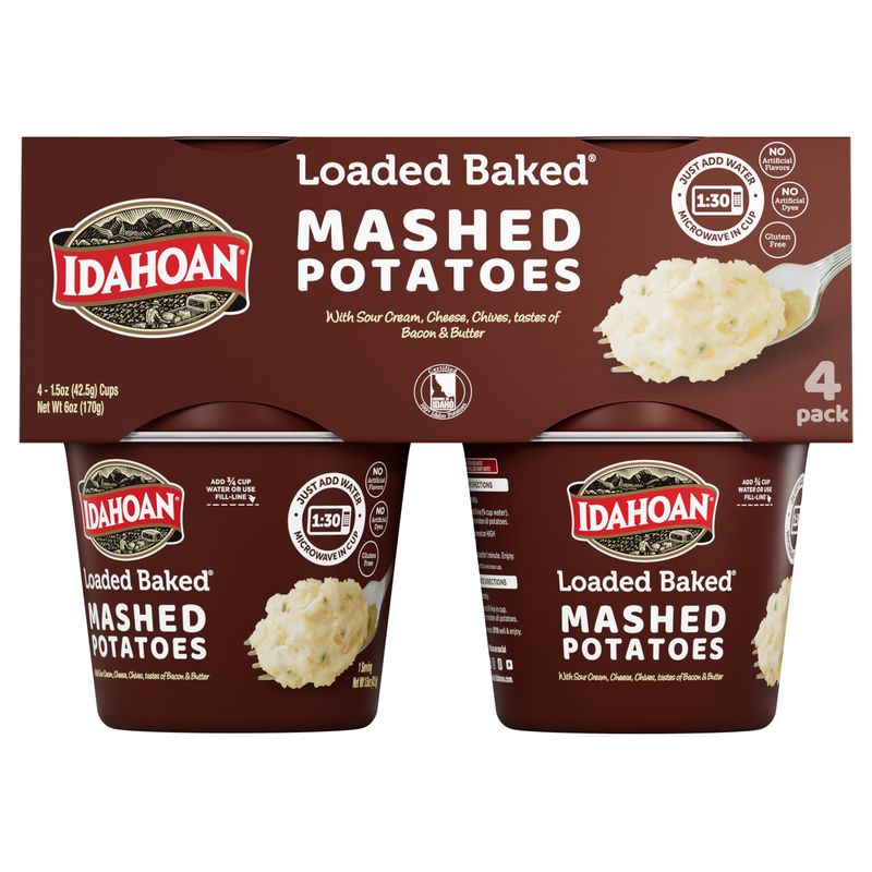 Idahoan Loaded Baked Mashed Potatoes Cup 4-pack, 6 oz (Pack of 6)