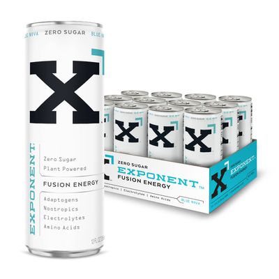 Exponent - Blue Nova Fusion Energy Drink | Pack of 12, 355mL Cans | Cool Berry Flavor with Citrus Notes | Zero Sugar &amp; Sucralose | Naturally Sourced Caffeine | 15 Calories per Can