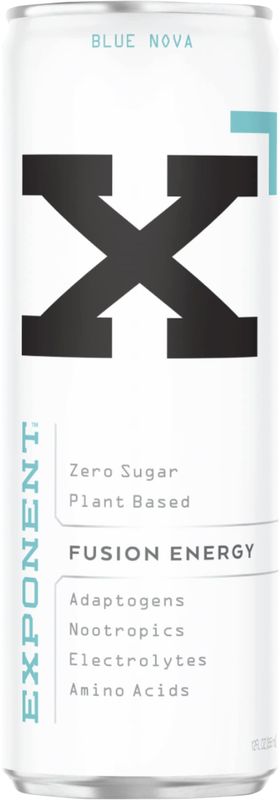 Exponent - Blue Nova Fusion Energy Drink | Pack of 12, 355mL Cans | Cool Berry Flavor with Citrus Notes | Zero Sugar &amp; Sucralose | Naturally Sourced Caffeine | 15 Calories per Can