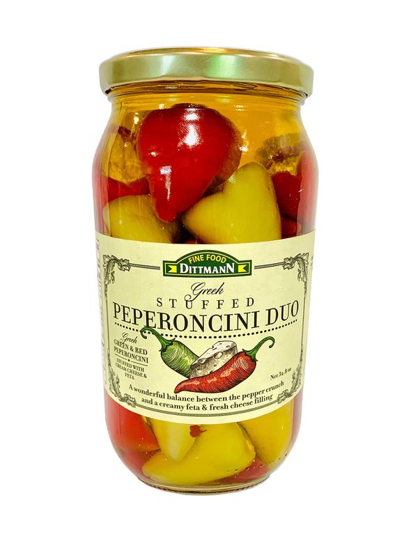Greek Stuffed Peperoncini Duo - Greek Green and Red Peperoncini Stuffed with Cream Cheese and Feta 32.80oz
