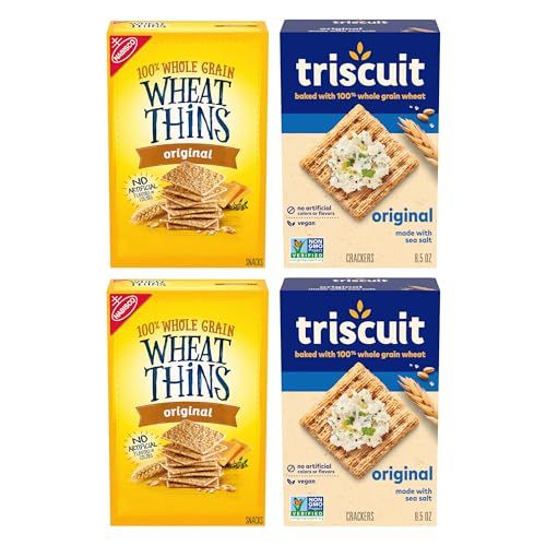 Triscuit Original Whole Grain Wheat Vegan Crackers and Wheat Thins Original Whole Grain Wheat Crackers Variety Pack, 4 Boxes