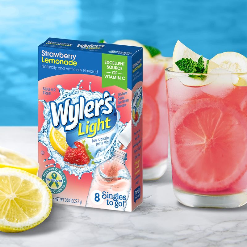 Wyler's Light Singles To Go (12 Pack), Strawberry Lemonade Water Drink Mix, 48 Total Powder Drink Mix Packets