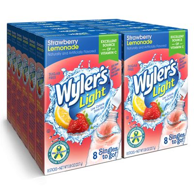 Wyler&#39;s Light Singles To Go (12 Pack), Strawberry Lemonade Water Drink Mix, 48 Total Powder Drink Mix Packets