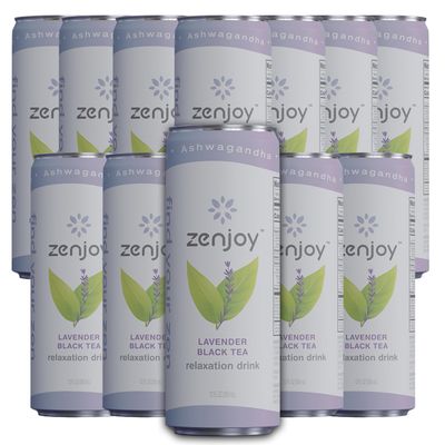 Zenjoy Lavender Black Tea Relaxation Drink 12 Pack - Calming Drink with Ashwagandha &amp; Lemon Balm - Non-Alcoholic Beverage Infused with L-Theanine for Enhanced Focus - 12oz Cans