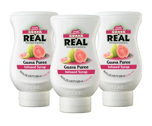 Guava Rel Infused Exotics, Guava Fruit Puree Infused Syrup, 16.9 FL OZ Squeezable Bottle (Pack of 3)