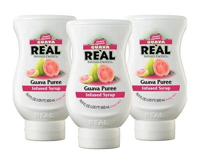Guava Rel Infused Exotics, Guava Fruit Puree Infused Syrup, 16.9 FL OZ Squeezable Bottle (Pack of 3)