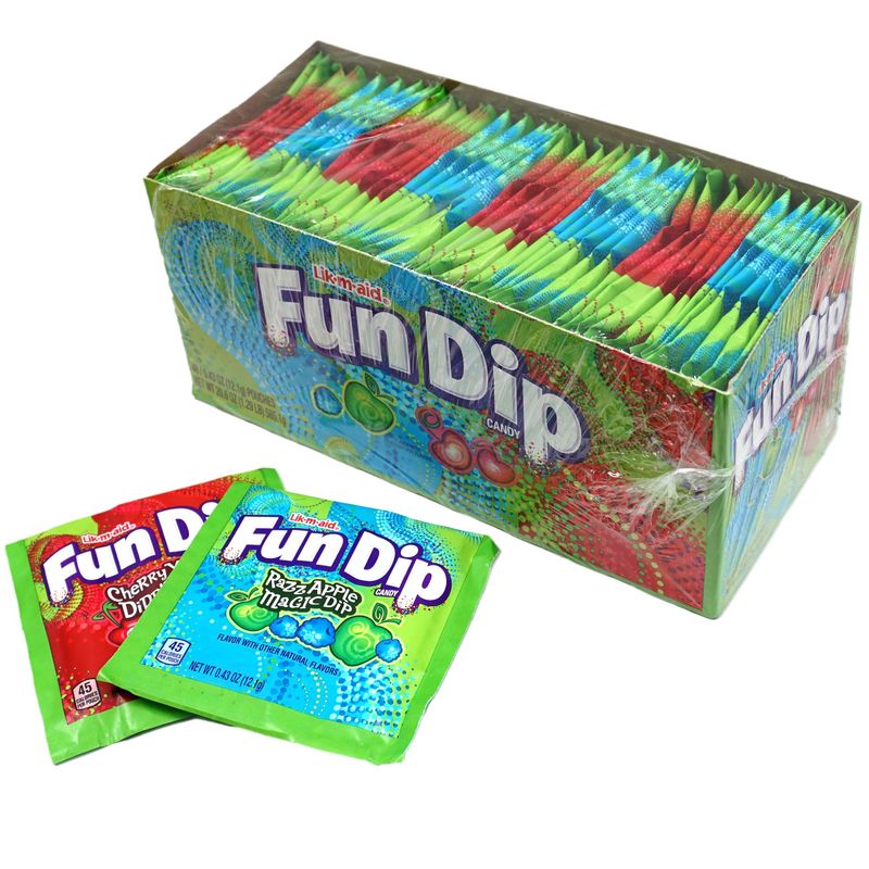 Lik-M-Aid Fun Dip Candy 48 Pack Bulk Case, 2 Flavors, Cherry Yum and Blue Razz Powder Candy