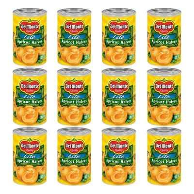 DEL MONTE Lite Apricot Halves in Extra Light Syrup, Canned Fruit, 15 oz can(12 Pack)