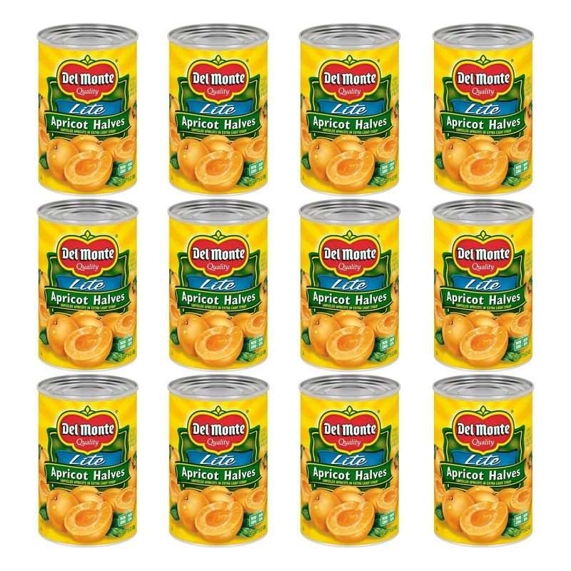 DEL MONTE Lite Apricot Halves in Extra Light Syrup, Canned Fruit, 15 oz can(12 Pack)