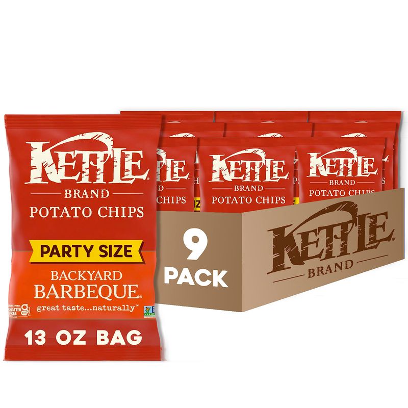Kettle Brand Potato Chips, Backyard Barbeque Kettle Chips, Party Size, 13 Oz (Pack of 9)