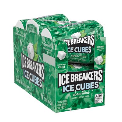 ICE BREAKERS Ice Cubes Spearmint Sugar Free Chewing Gum Bottles, 3.24 oz (6 Count, 40 Pieces)