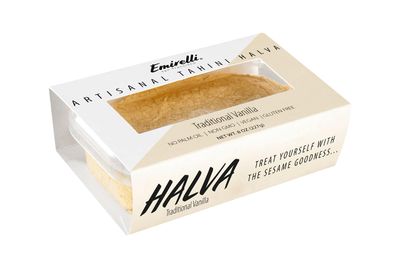 Emirelli Artisanal Halva Dessert - Authentic Middle Eastern Candy Turkish Sweets - Vegan Candy 55%-Tahini Halwa - Halvah Traditional International Sweets - Tasty Traditional Vanilla Flavor, Pack of 1