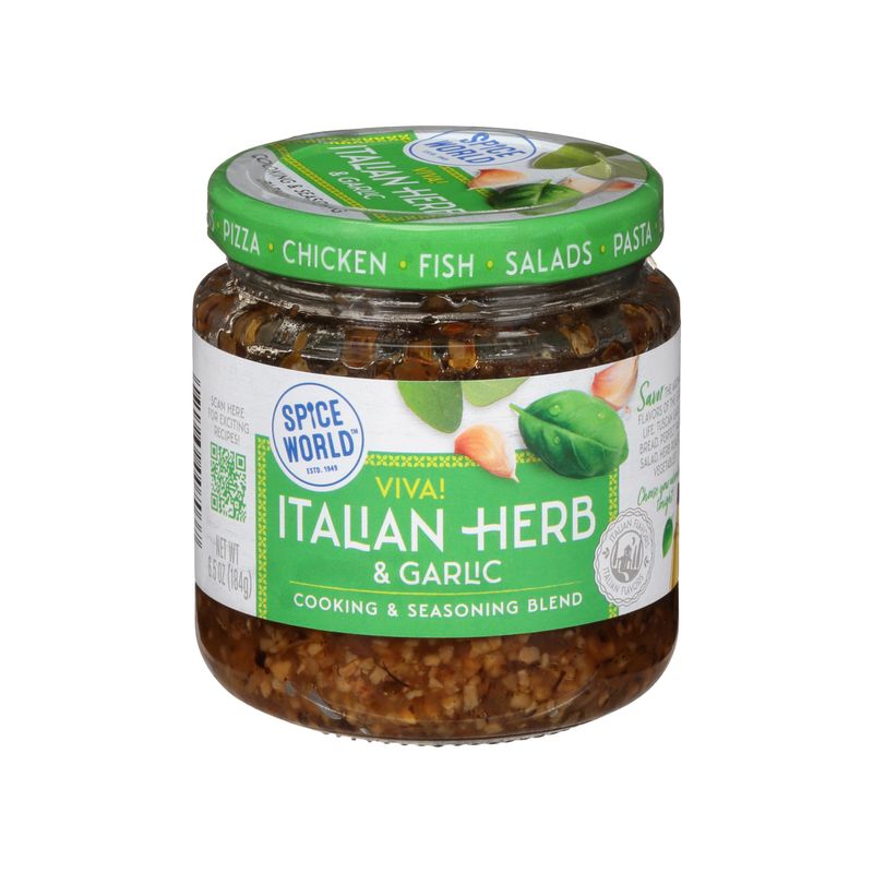 Spice World Garlic and Italian Herb Seasoning Blend - Ready-to-Use Seasonings for Cooking - 6.5oz Italian Seasoning Spice Adds Aromatic Flavor to Marinades, Pasta, Pizza, Dips, Veggies, &amp; More