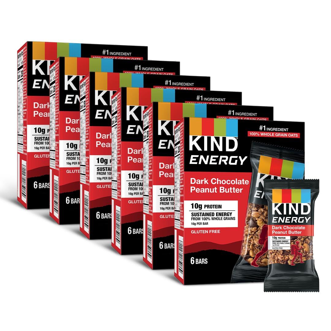 KIND Energy Bars, Dark Chocolate Peanut Butter, Gluten Free, 10g Protein, 30 Count
