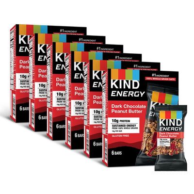 KIND Energy Bars, Dark Chocolate Peanut Butter, Gluten Free, 10g Protein, 30 Count