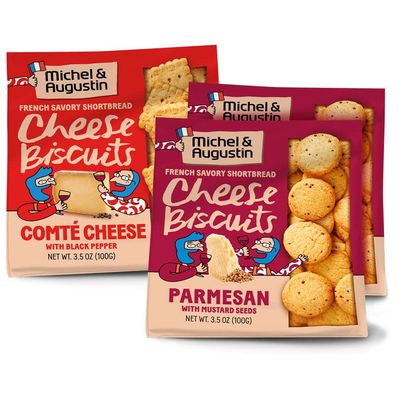 Michel et Augustin Cheese Crackers, Variety Pack: 2 Parmesan and 1 Comt Cheese, Crispy Gourmet Snacks Gift Box, Savory Snacks Party Crackers, Christmas Stocking Stuffers for Adults, 3-Pack, 3.5 oz