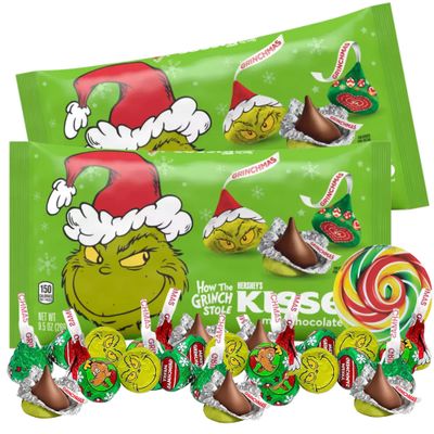 Sweetzo Individually Wrapped Grinch Chocolate Kisses, Christmas Candies in Festive Foils for Party Favors, Candy Bowl and Goodie Bag Fillers, Pack of 2