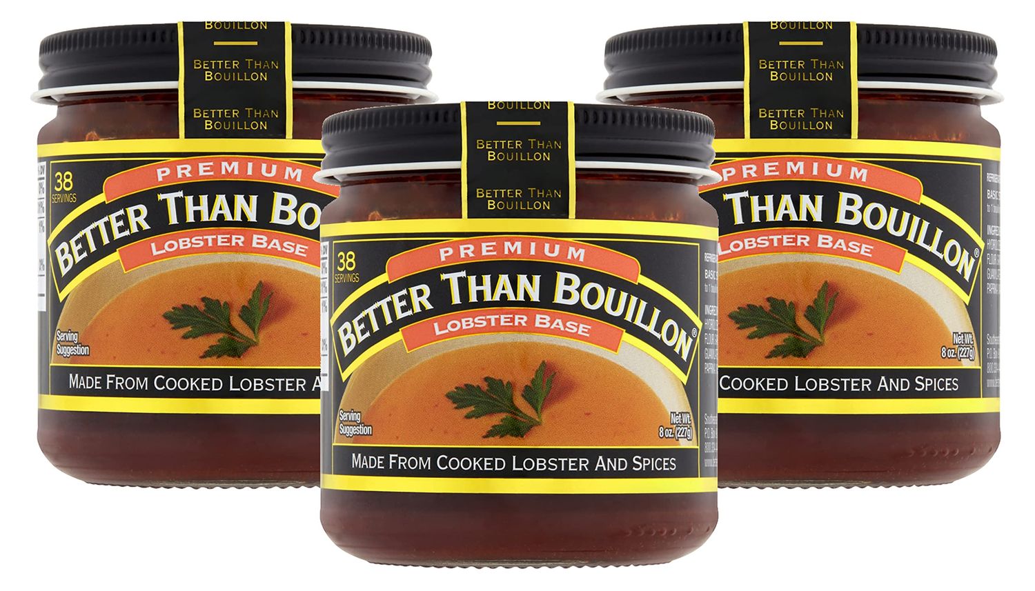 Better Than Bouillon Premium Lobster Base, Made from Select Cooked Lobster &amp; Spices, Makes 9.5 Quarts of Broth 38 Servings, 8 Ounce (Pack of 3)