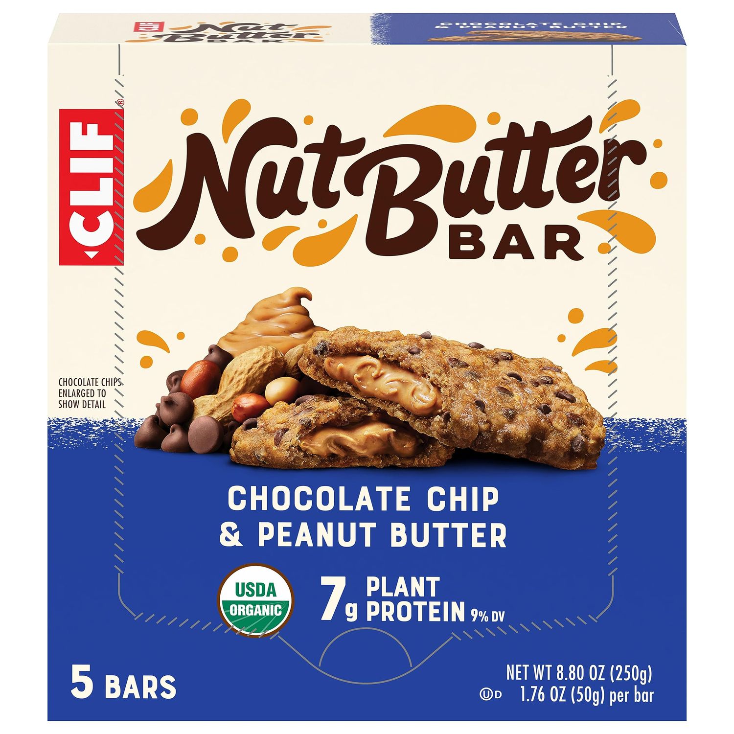 CLIF Nut Butter Bar - Chocolate Chip &amp; Peanut Butter - Filled Energy Bars - Non-GMO - USDA Organic - Plant-Based - Low Glycemic - 1.76 oz. (5 Pack)