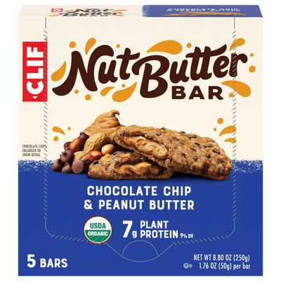 CLIF Nut Butter Bar - Chocolate Chip &amp; Peanut Butter - Filled Energy Bars - Non-GMO - USDA Organic - Plant-Based - Low Glycemic - 1.76 oz. (5 Pack)