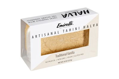 Emirelli Artisanal Halva Dessert - Authentic Middle Eastern Candy Turkish Sweets - Vegan Candy 55%-Tahini Halwa - Halvah Traditional International Sweets - Tasty Traditional Vanilla Flavor, Pack of 1