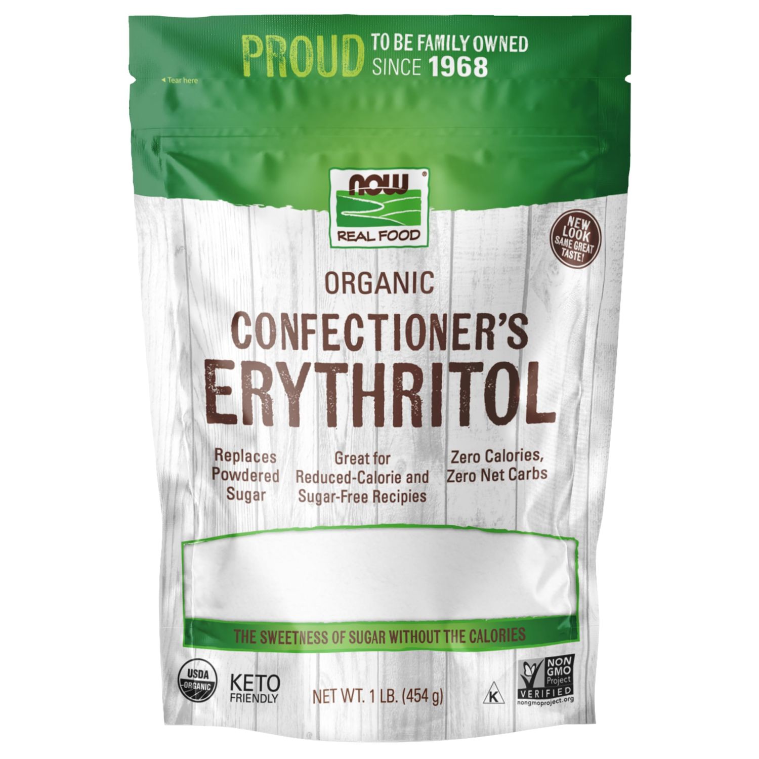 NOW Foods, Organic Confectioner&#39;s Erythritol Powder, Replacement for Powdered Sugar, Zero Calories, 1-Pound (Packaging May Vary)