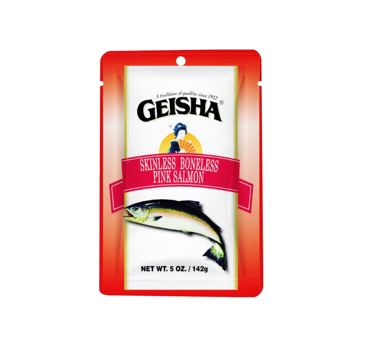 GEISHA Skinless Boneless Pink Salmon 5oz (Pack of 12), Pink Salmon| HALAL - Contains 9g of Protein - Kosher - Zero Trans Fat - Gluten Free - No Sugar Added - Wild Caught